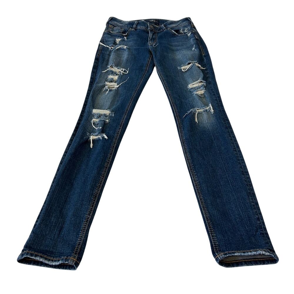 Silver Jeans Co. Women's Suki Skinny Jeans Distressed Blue Med Wash Sz 28/31 Y2K